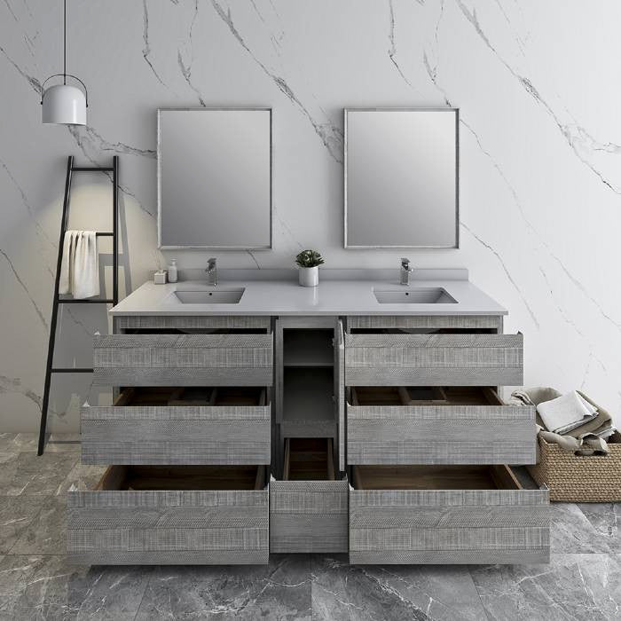 Fresca Formosa Modern 72" Ash Double Sink Vanity Set, Faucet Fft3811ch