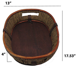 18" Stained Willow Wood Oval Tray With Rope Adornment