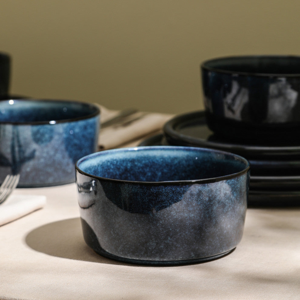 Stone Lain Eden Stoneware 24-Piece Dinnerware Set, Dark Blue