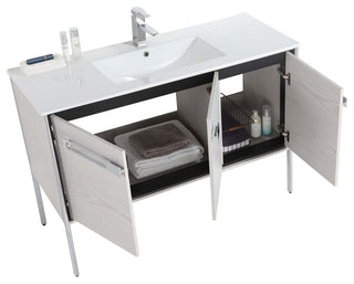Oakville Bath Vanity, Ceramic Sink, Mild Grey Oak, 48 Inch, Chrome Hardware