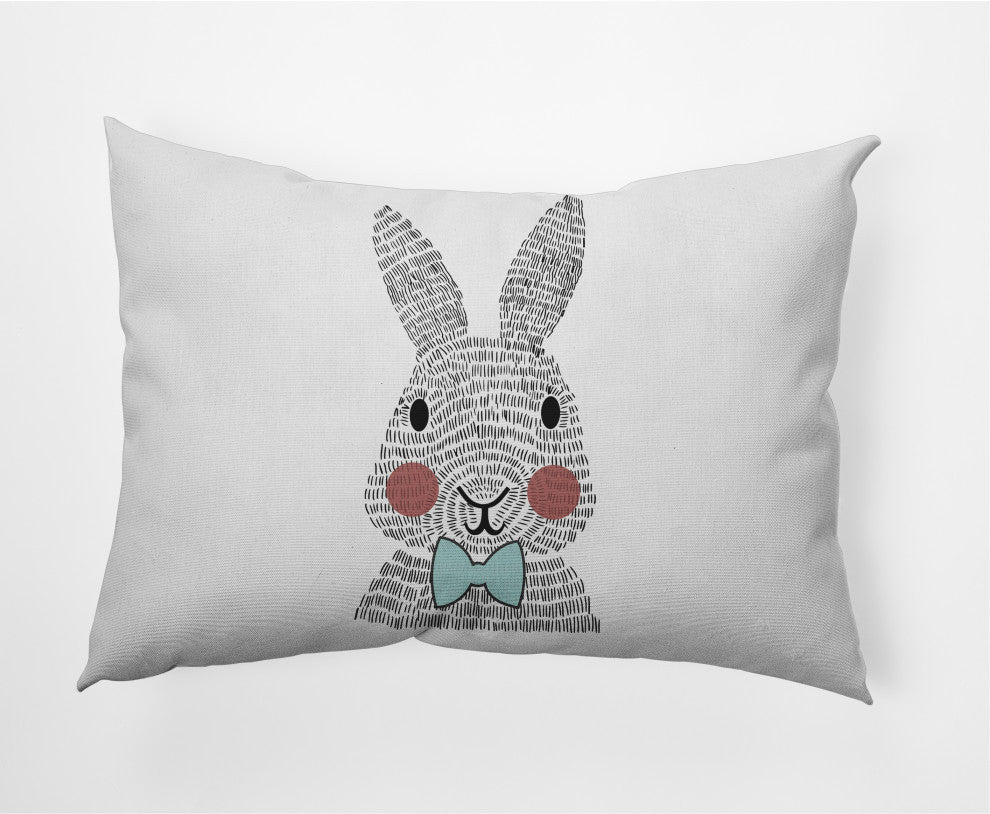 Bow-tie Bunny Easter Decorative Lumbar Pillow, Wave Top Blue, 14x20"