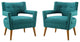 Sheer Upholstered Fabric Armchair Set of 2 Teal