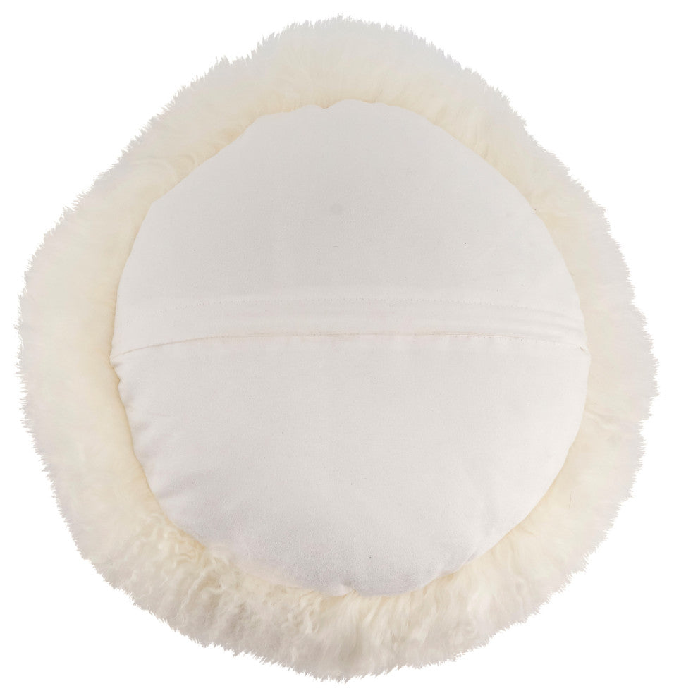Mongolian Lamb Fur Poly Filled Throw Pillow, Ivory, 13"x13"