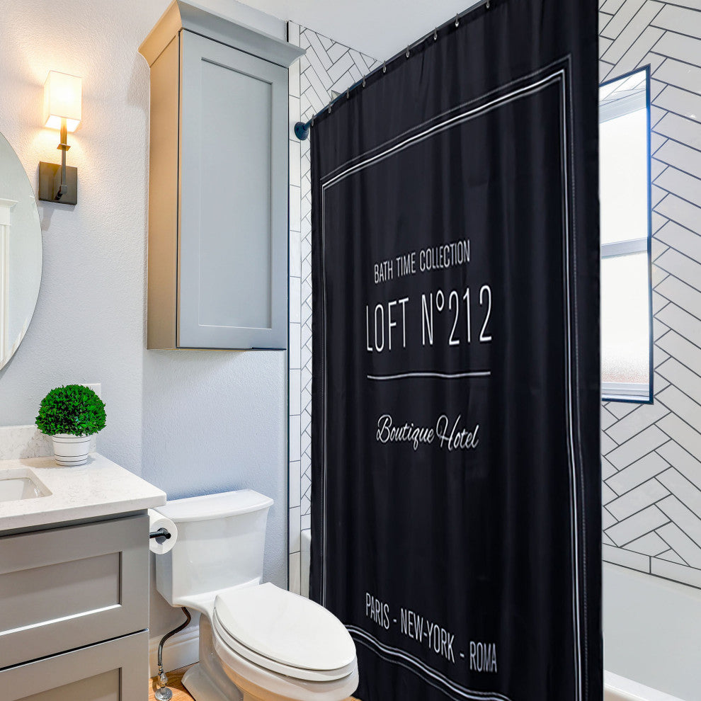 Bathroom Accessories Bath Time Collection, Black, Shower Curtain