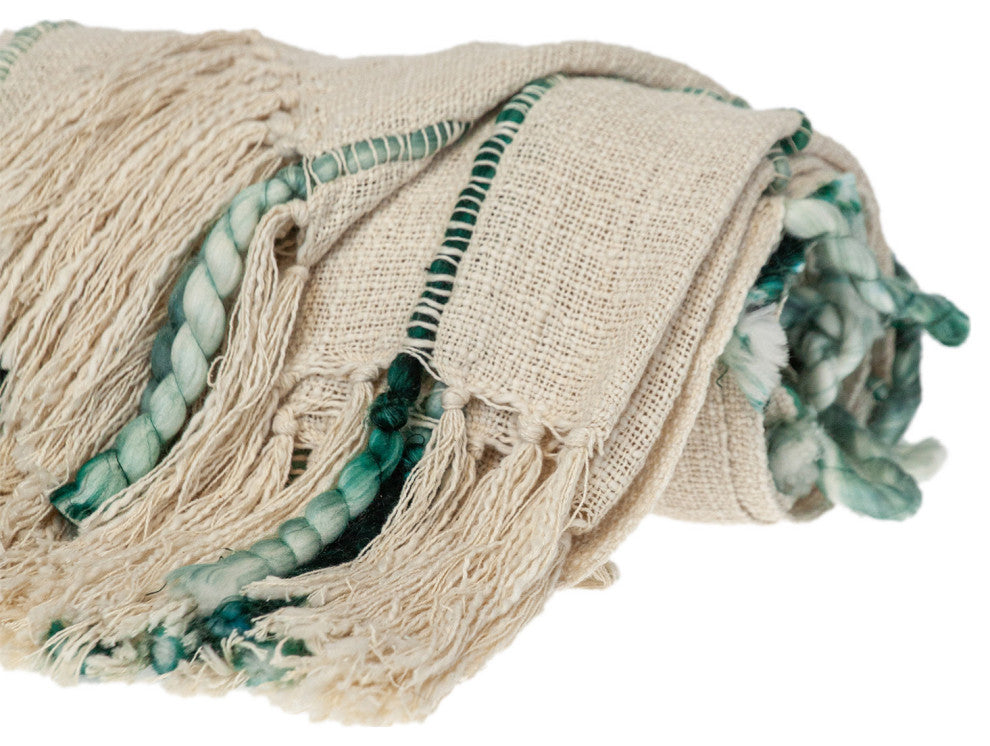 Teal and Beige Textured Woven Handloom Throw