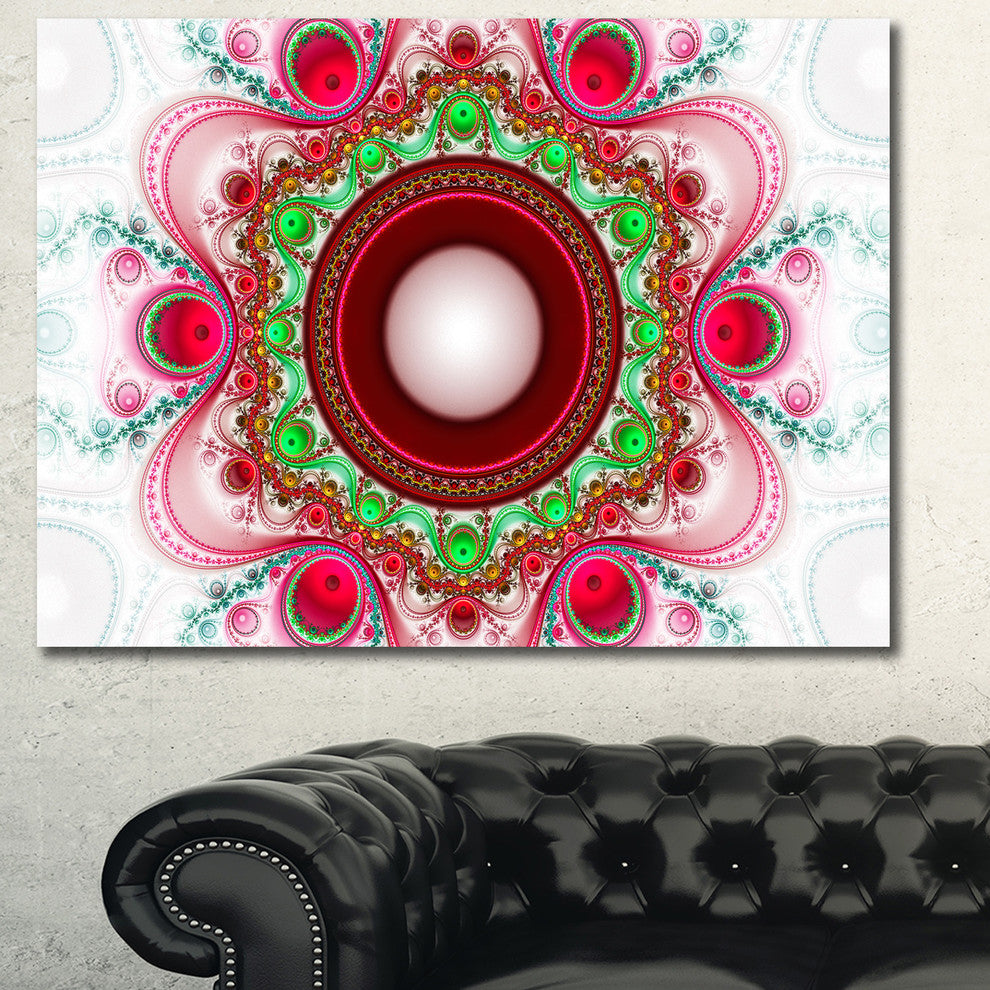 Pink Fractal Pattern with Circles, Oversized Abstract Canvas Art Print, 60x40