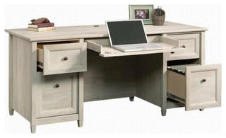 Scranton & Co Engineered Wood 4-Drawers Executive Desk in Chalked Chestnut