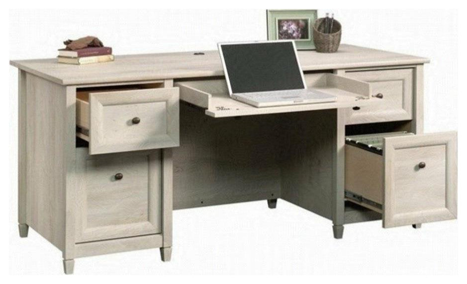 Scranton & Co Engineered Wood 4-Drawers Executive Desk in Chalked Chestnut