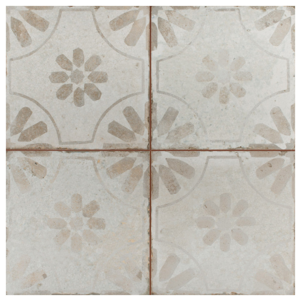 Kings Blume Encaustic Ceramic Floor and Wall Tile, White, Sample
