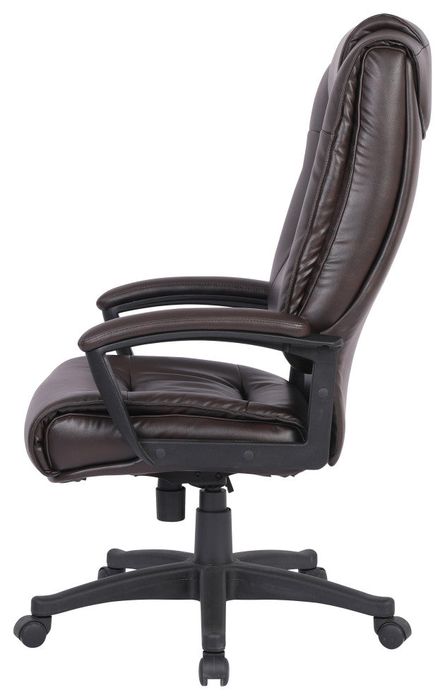 High Back  Bonded Leather Chair with Padded Loop Arms, Espresso