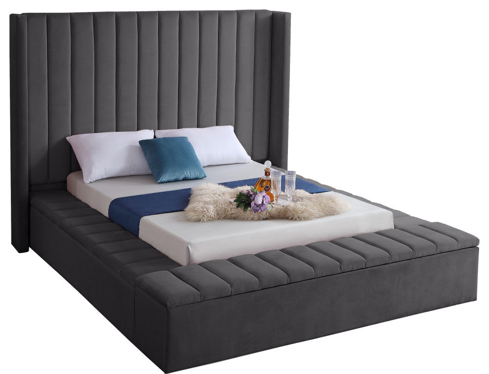 Kiki Velvet Bed, Gray, King
