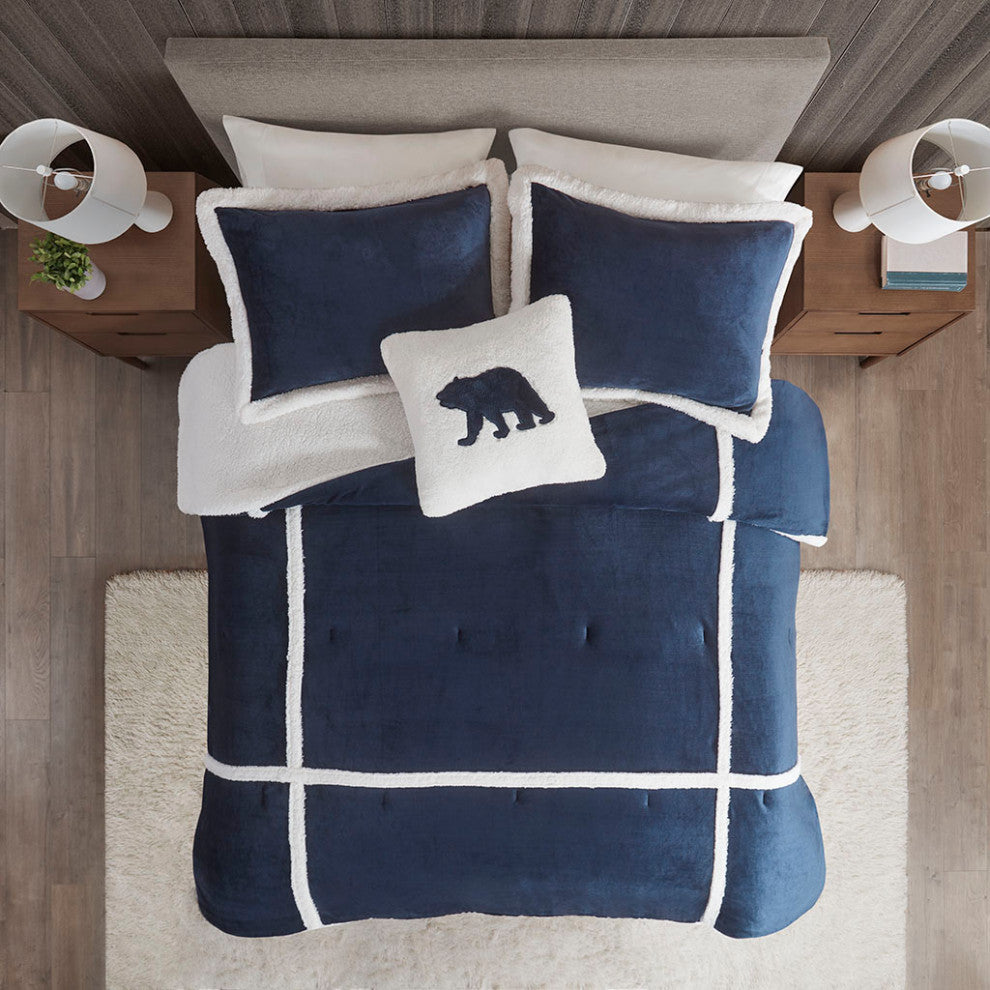 Woolrich Orlen Winter Cabin Plush to Sherpa Comforter Set, Navy Blue