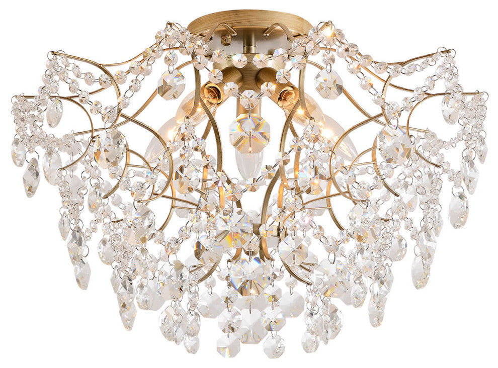 Belle Brushed Silver-ish Champagne 5-Light Larger Crystal Flush Mount