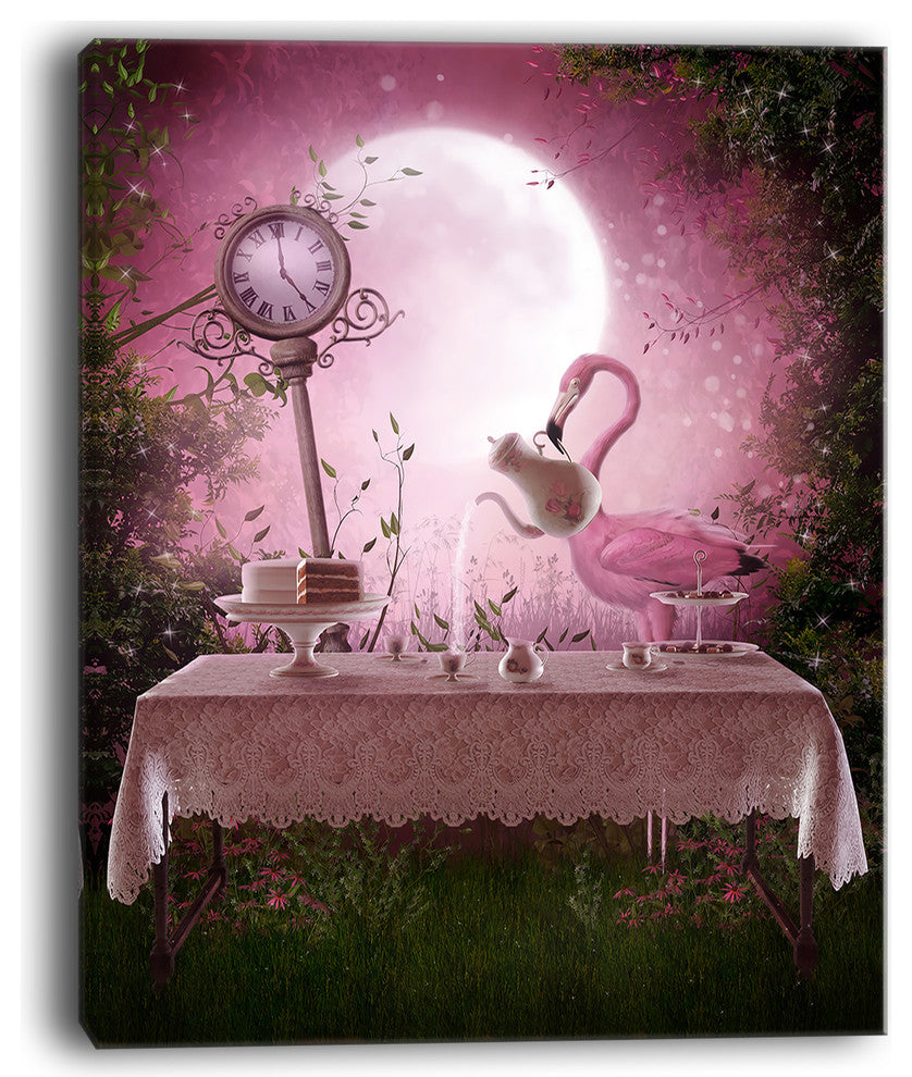 "Fantasy Garden With A Flamingo" Modern Landscape Wall Art Canvas, 12"x20"