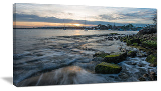 "White Waves Hitting Rocky Seashore" Seashore Canvas Print, 40"x20"