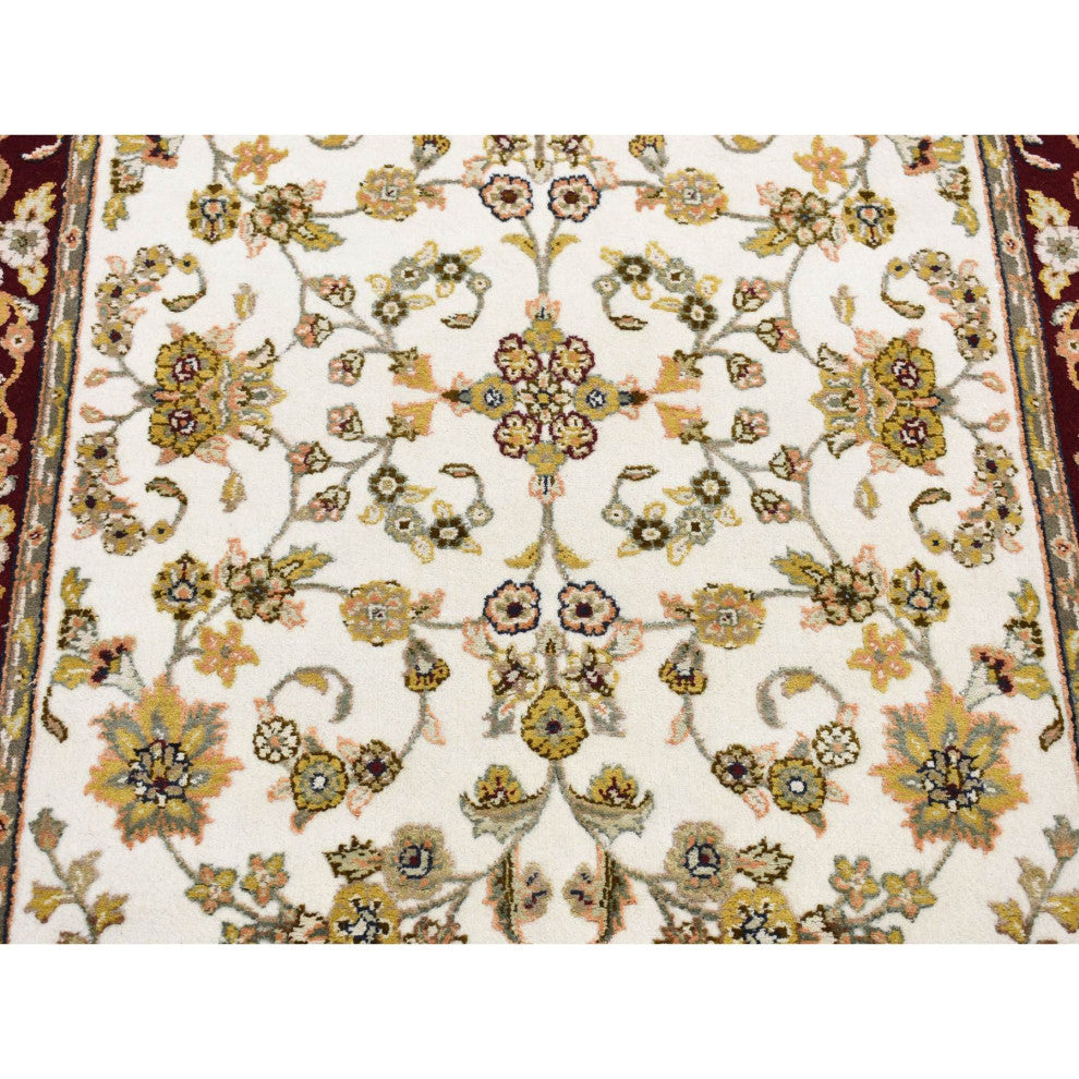 Ivory Rajasthan With Flower Design Wool and Silk Hand Knotted Rug, 4'x6'2"
