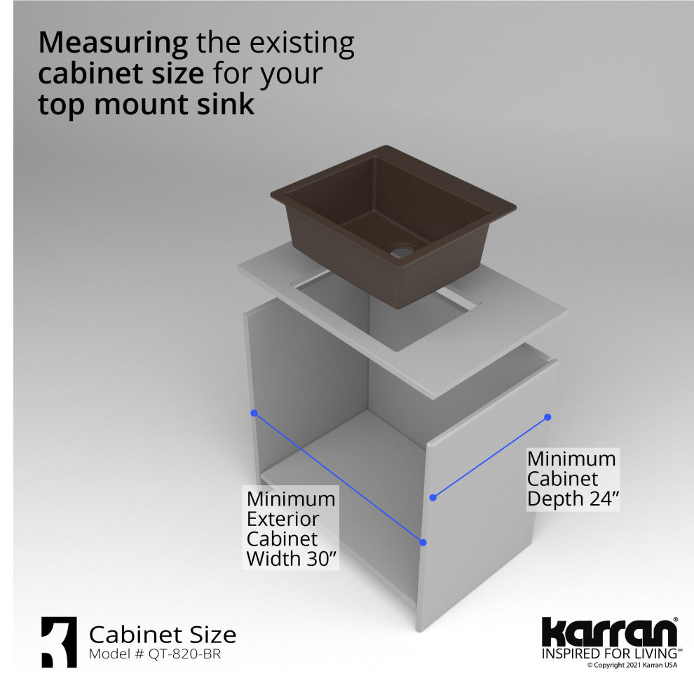 Karran QT-820 Top Mount 25" Single Bowl Quartz Kitchen Sink, Brown