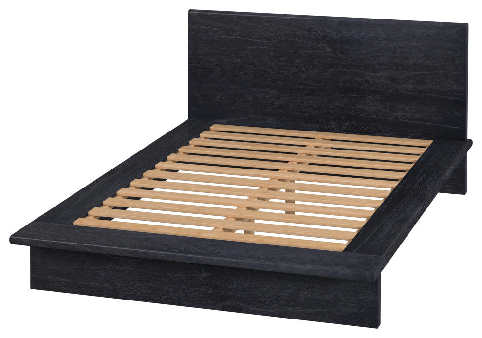 Halmstad Wood Panel Bed, Washed Black, Queen