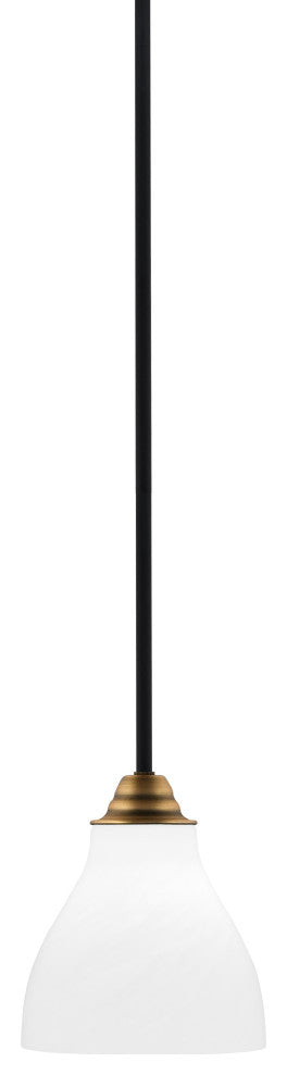 Paramount 1-Light Mini Pendant, Matte Black & Brass, 6.25" White Marble Glass