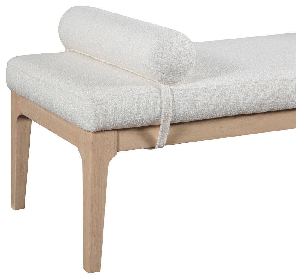 Priscilla Upholstered Bench, Cream, Linen Textured Fabric, Natural Finish