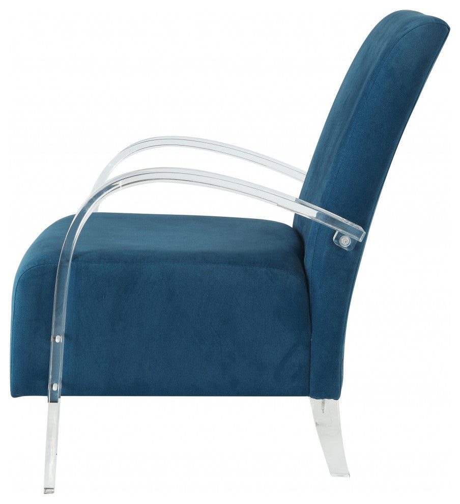 HomeRoots Teal Velvet Clear Arm Accent Chair