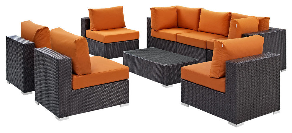 Espresso Orange Convene 8-Piece Outdoor Patio Sectional Set