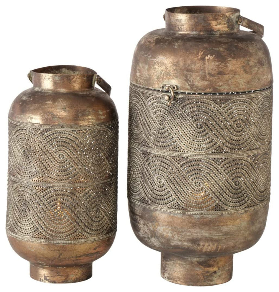 2 Piece Moroccan Roped Lattice Lantern Set