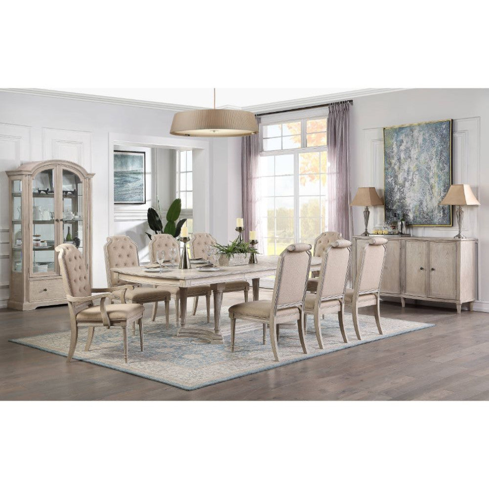 Acme Wynsor Dining Table Trestle Antique Champagne