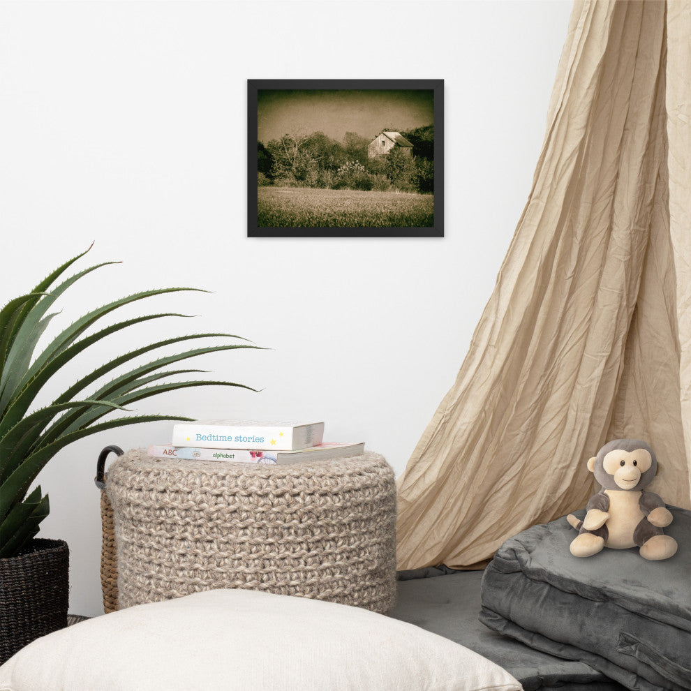Abandoned Barn In The Trees Vintage Framed Photo Paper Wall Art Prints, Black, 11" X 14"