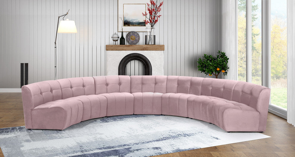 Limitless Velvet Upholstered 7-Piece Modular Sectional, Pink