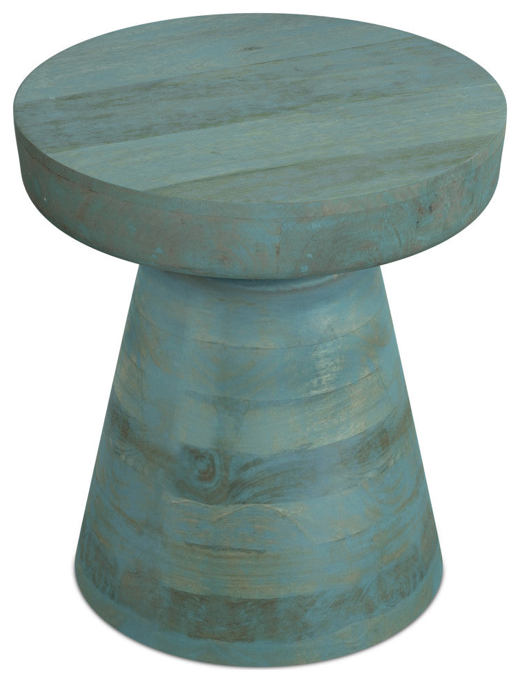 Robbie Solid Mango Wood Accent Table, Teal Wash