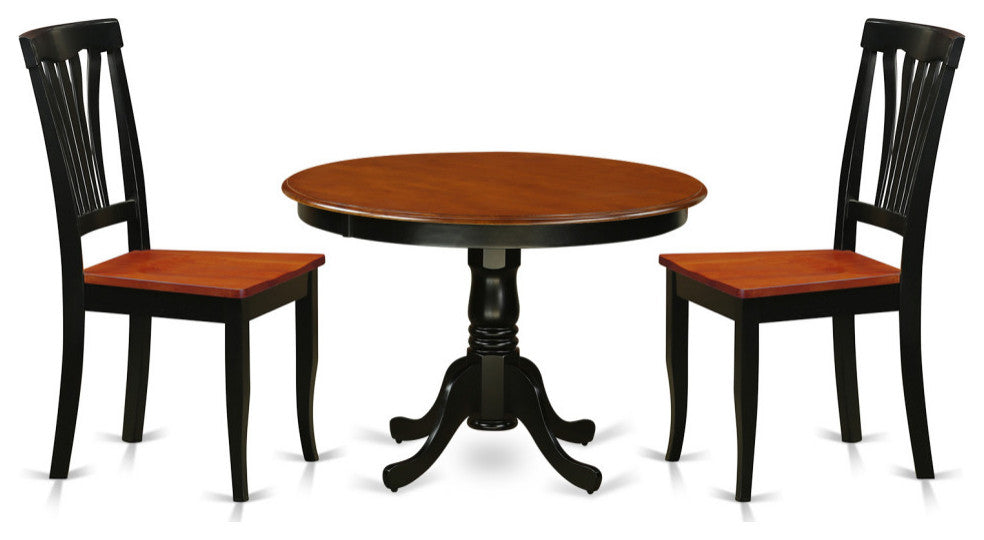3 Pc Set With A Round Table And 2 Wood Dinette Chairs, Black And Cherry