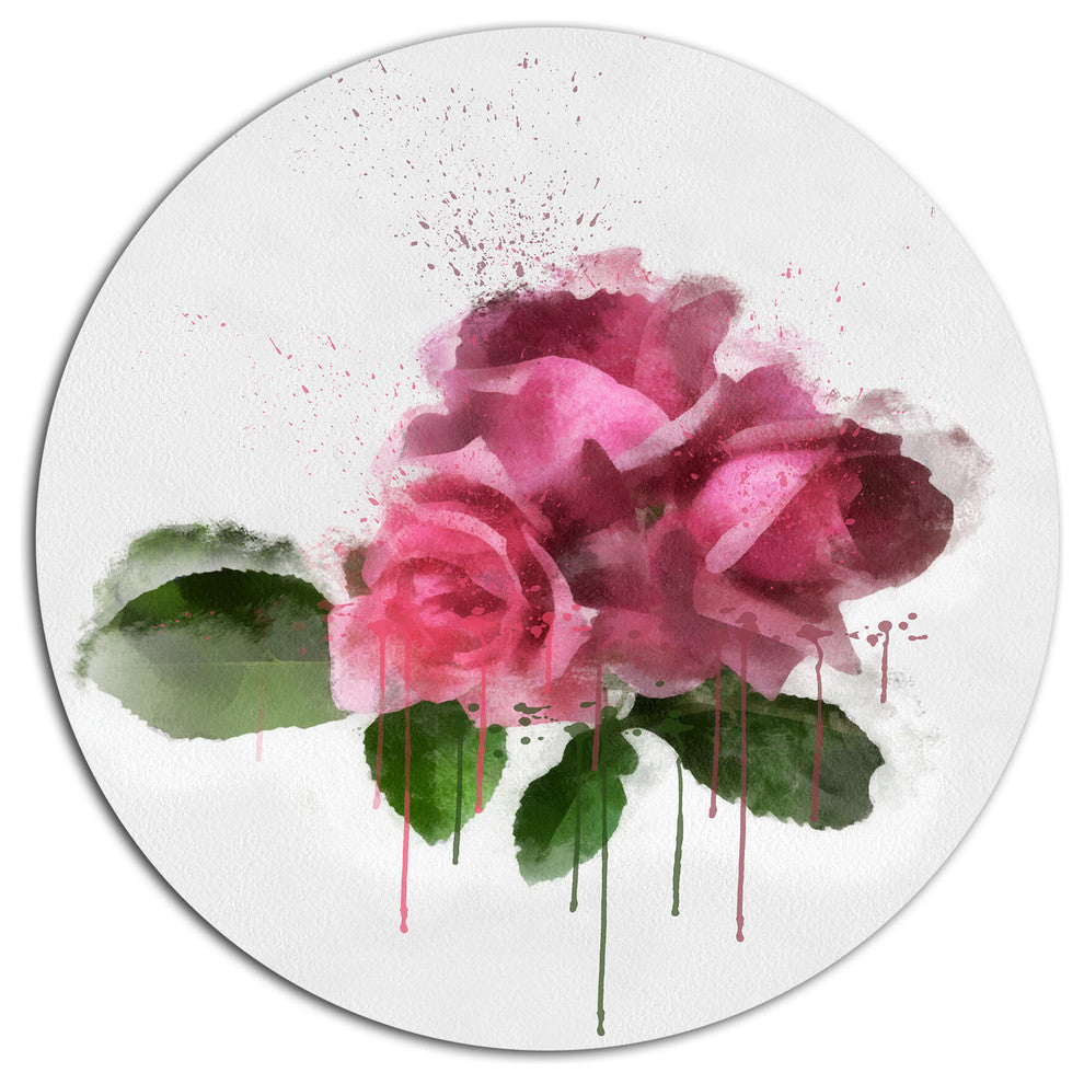 Bunch Of Pink Roses With Leaves, Floral Round Wall Art, 36"