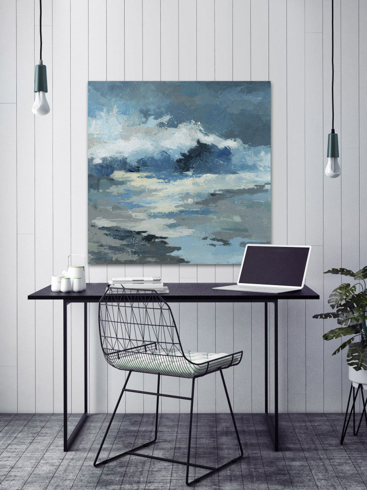 "Camouflage Blue Waves" Painting Print on Wrapped Canvas, 48"x48"