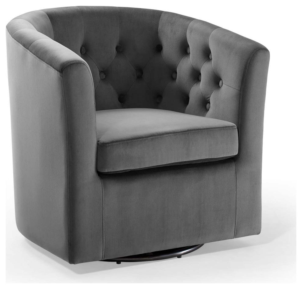 Prospect Tufted Performance Velvet Swivel Armchair - Charcoal