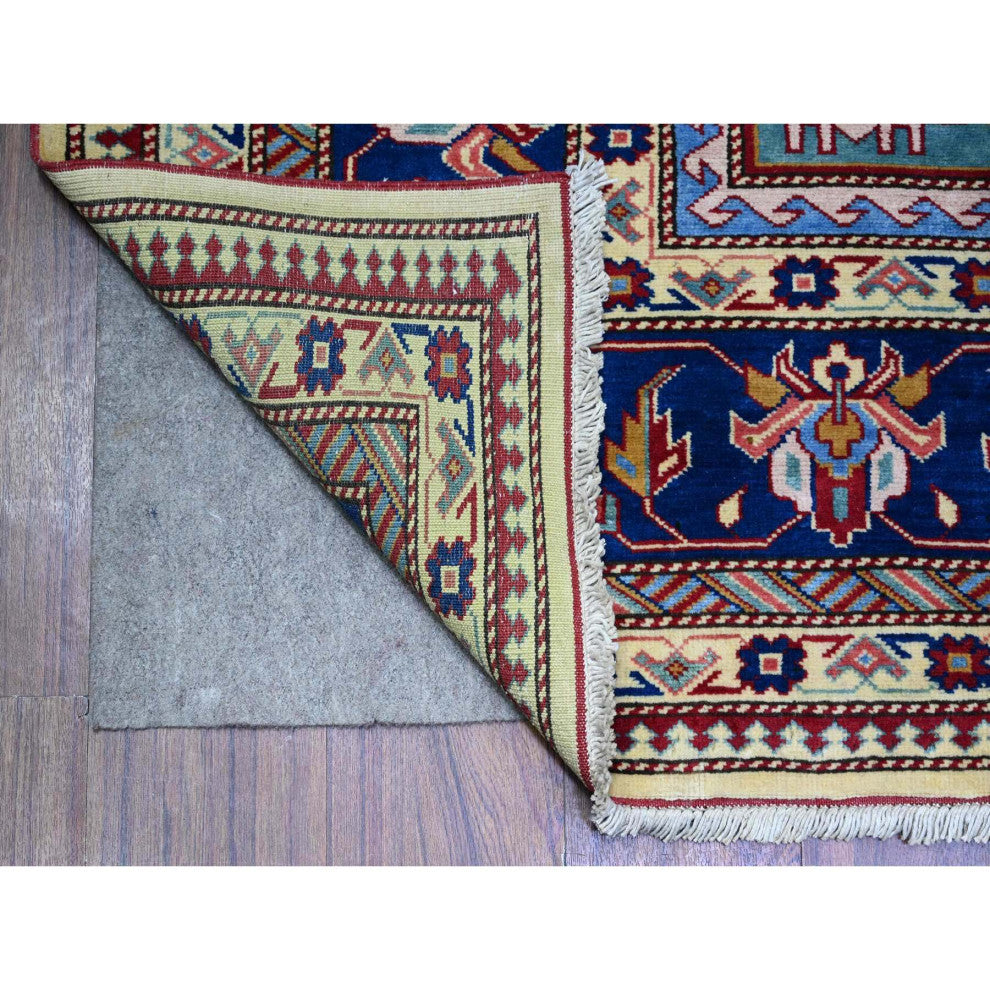 Feather White Afghan Weave Super Kazak Pure Wool Oriental Rug, 6'9"x9'4"