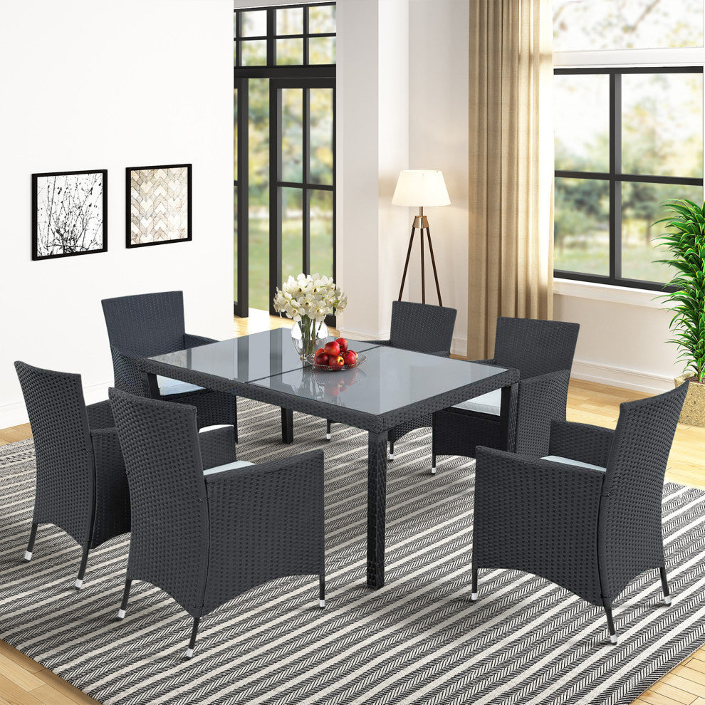 7 Pieces Outdoor Patio Rattan Dining Table Set With Cushions