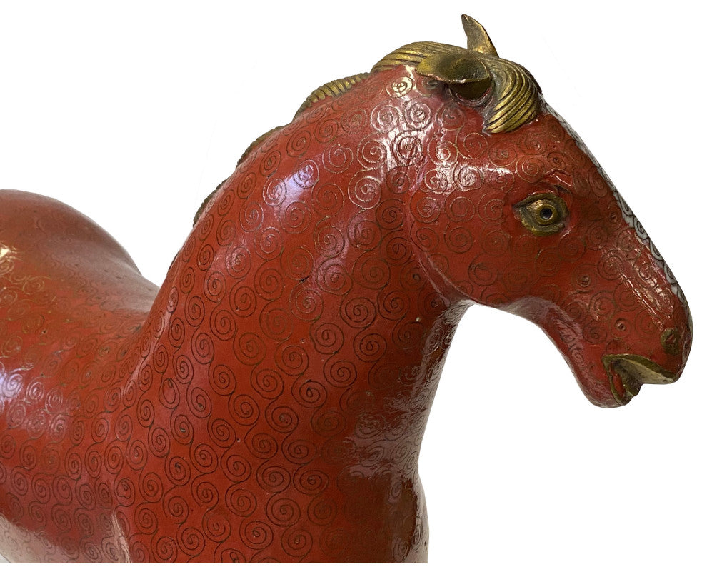 Vintage Chinese Metal Brick Red Golden Tail Fengshui Horse Figure Hws3278