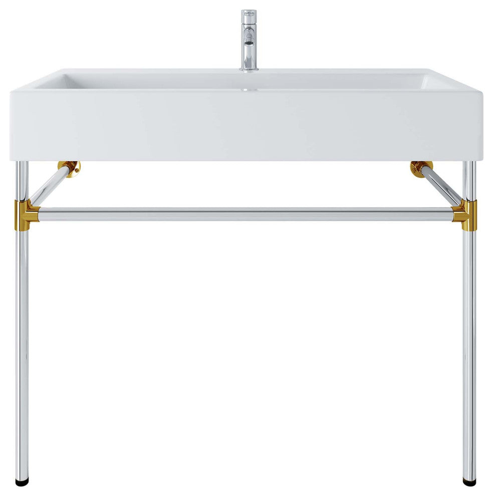 Redeem 40" Silver Stainless Steel Wall-Mount Bathroom Vanity
