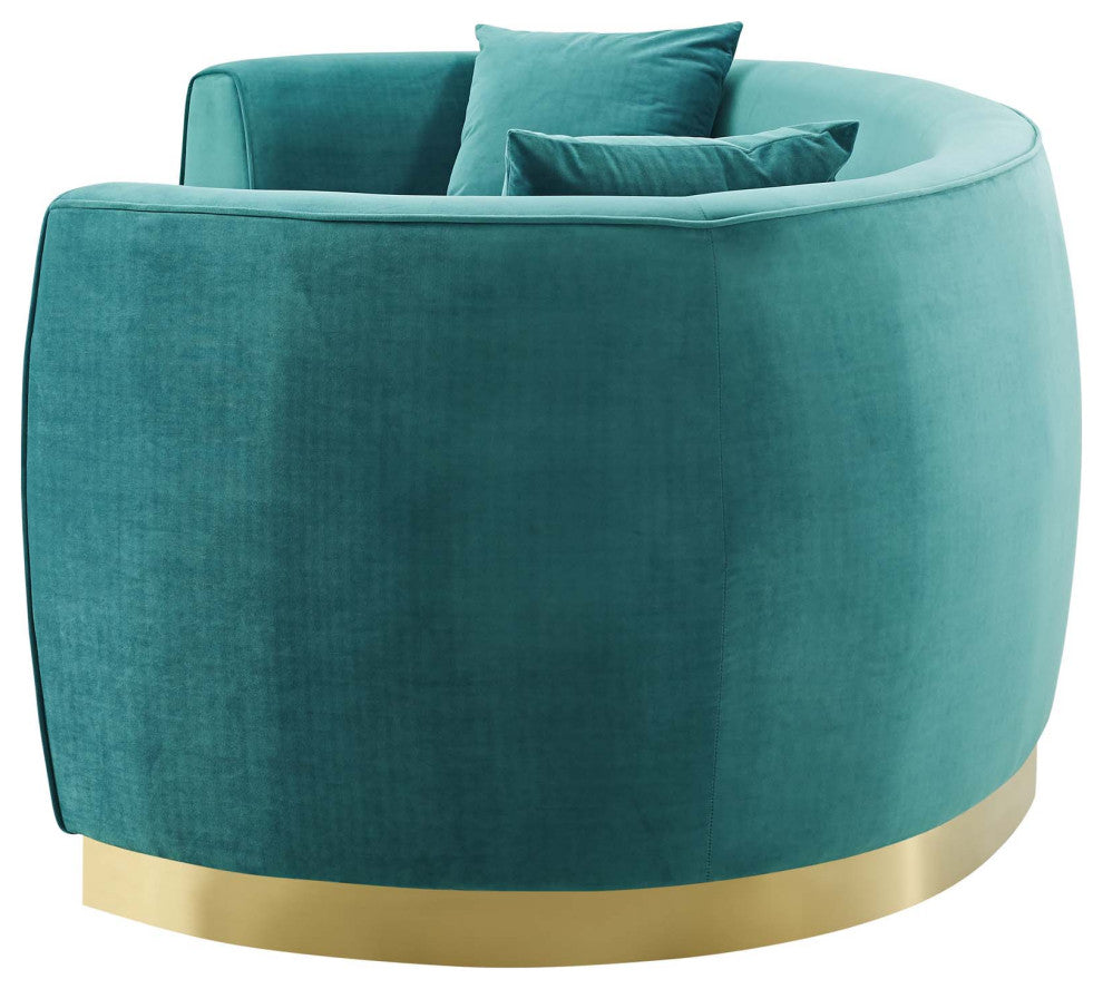 Modern Designer Lounge Lobby Sofa, Velvet Fabric Metal Steel, Aqua Blue
