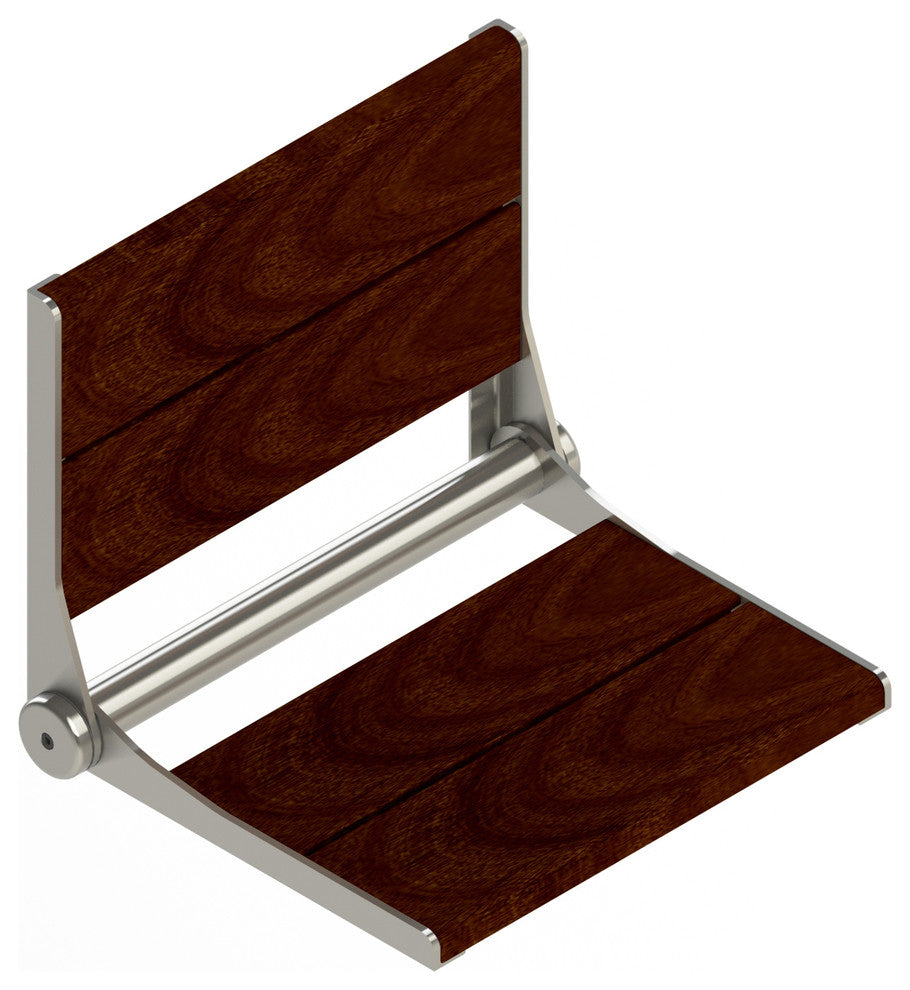 Invisia Brazilian Walnut SerenaSeat Fold Down Seat, Brushed Steel, 18"