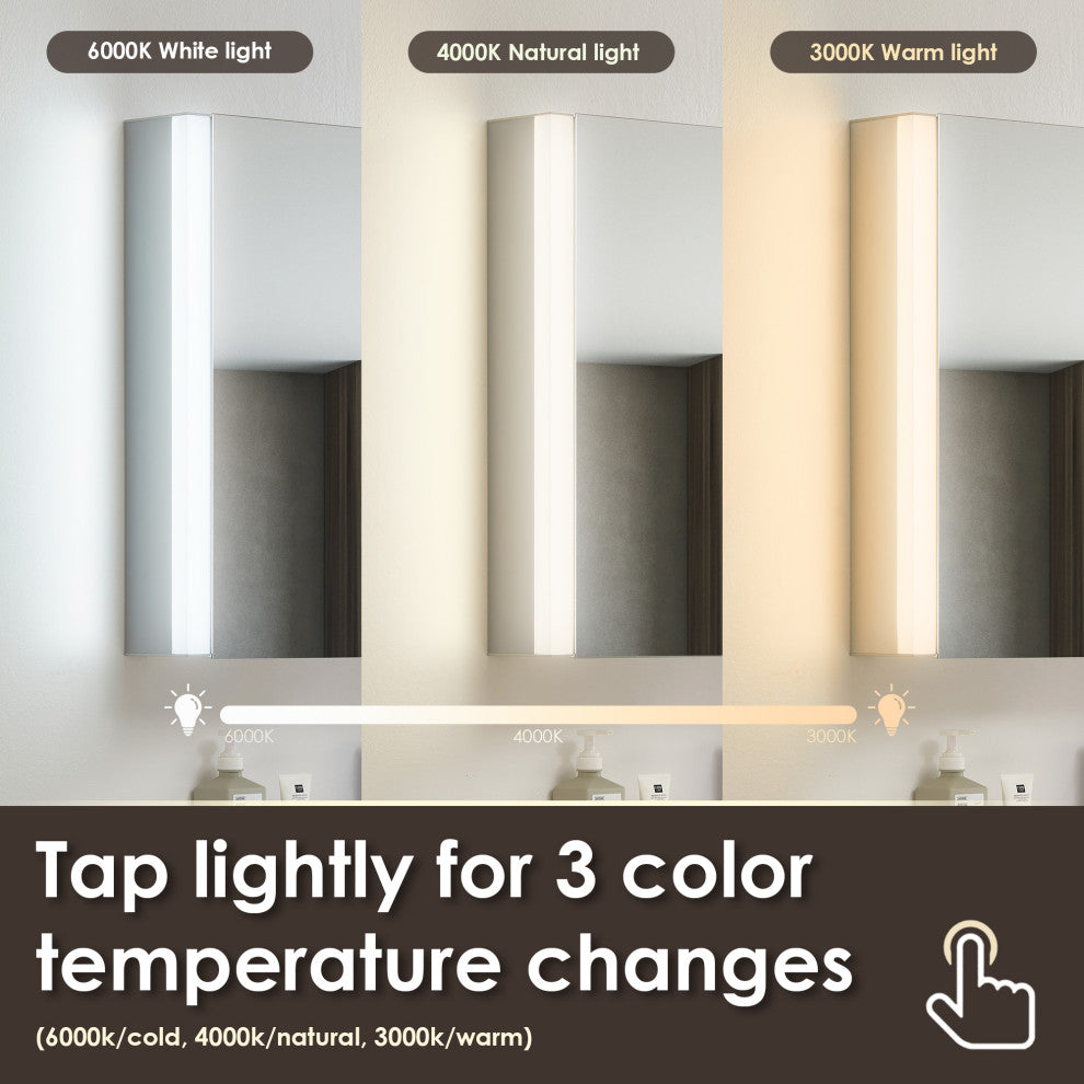 Serra Frameless Surface-Mount LED Lighted Bathroom Medicine Cabinet, 24"