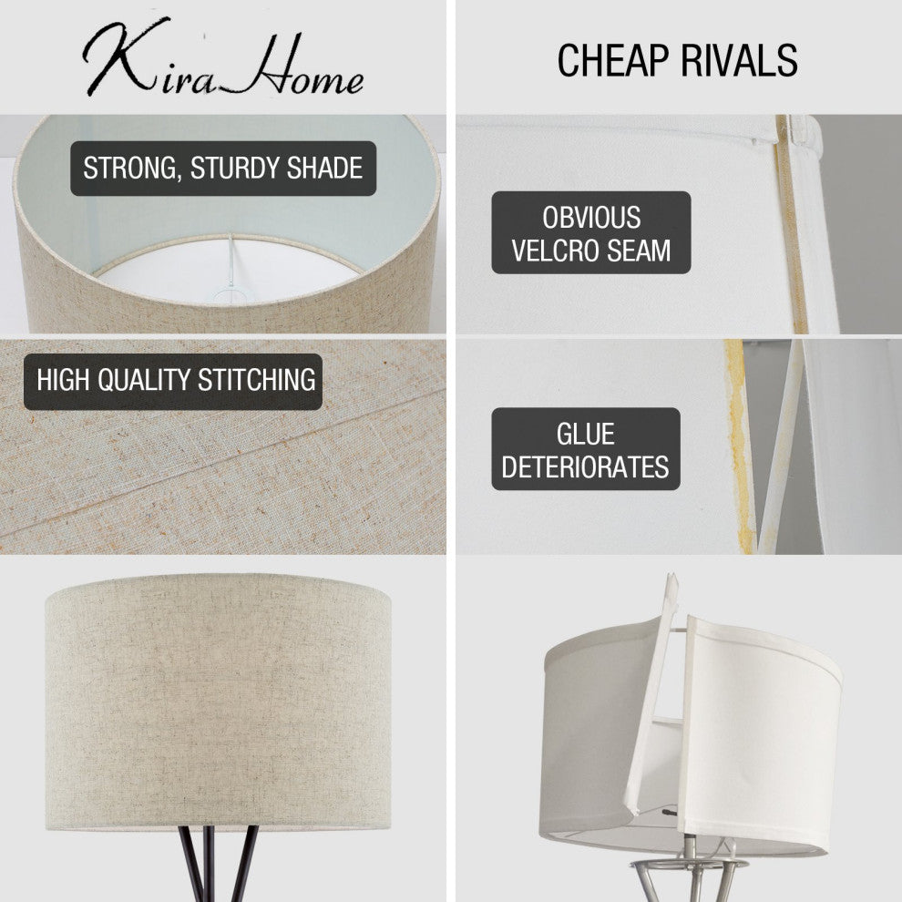 Kira Home Sadie 60" Tripod LED Floor Lamp, 9W bulb (/), Honey Beige Drum Shade