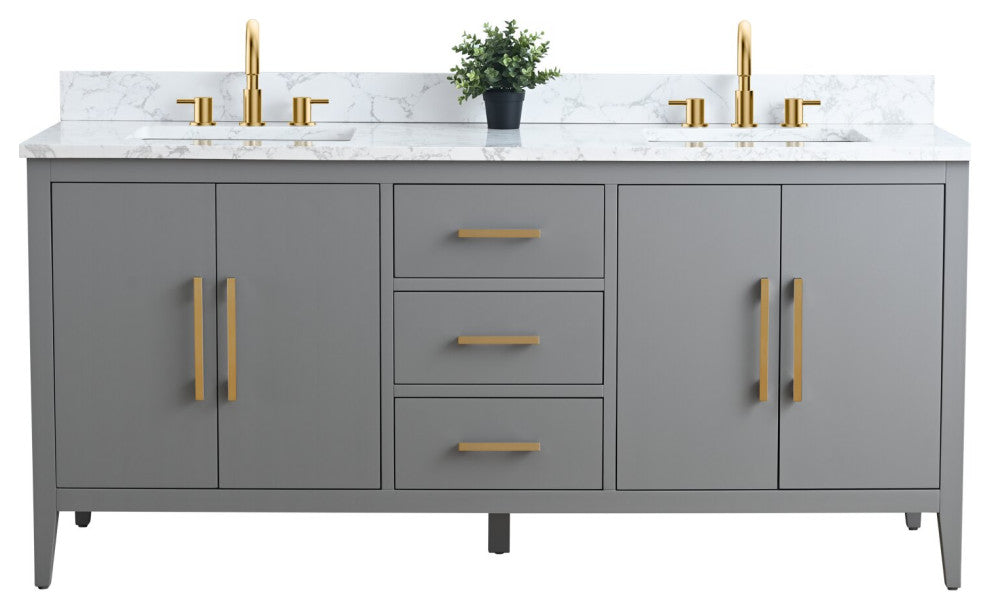 Vanity Art Bathroom Vanity With Sink, Cashmere Gray, 72", Double Sink, Golden Brushed