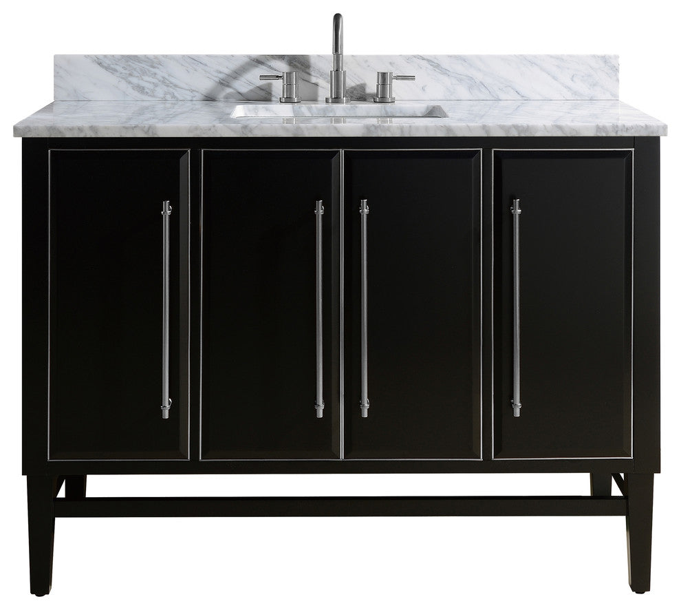 Mason 49" Vanity Combo, Black, Brushed Silver / Natural 1" Carrara White Marble Countertop and Backsplash