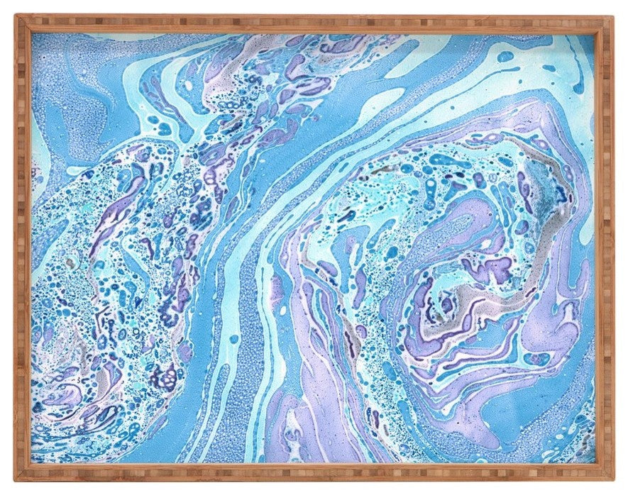 Amy Sia Marble Pale Blue Rectangular Tray, 18"x14"