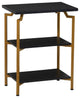 Crown Narrow 3 Shelf Open Storage Bookshelf Black Oak Wood Grain and Gold Metal