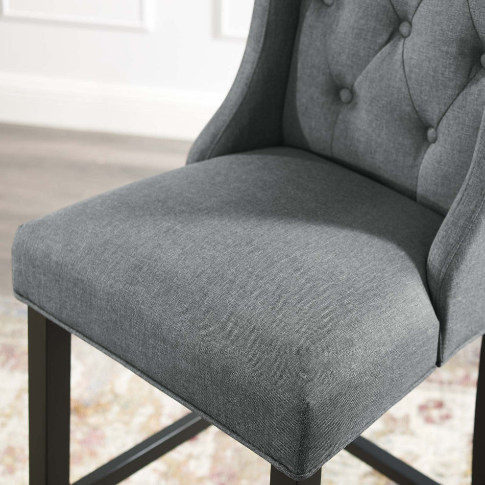Tufted Bar Stool Chair Barstool, Fabric, Wood, Gray, Modern, Bar Pub Bistro
