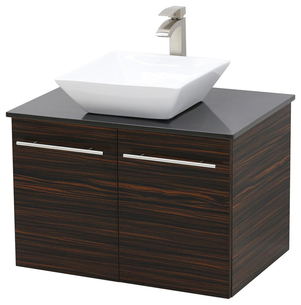 30" Wall Mount Vanity, Black Stone Countertop, Ebony