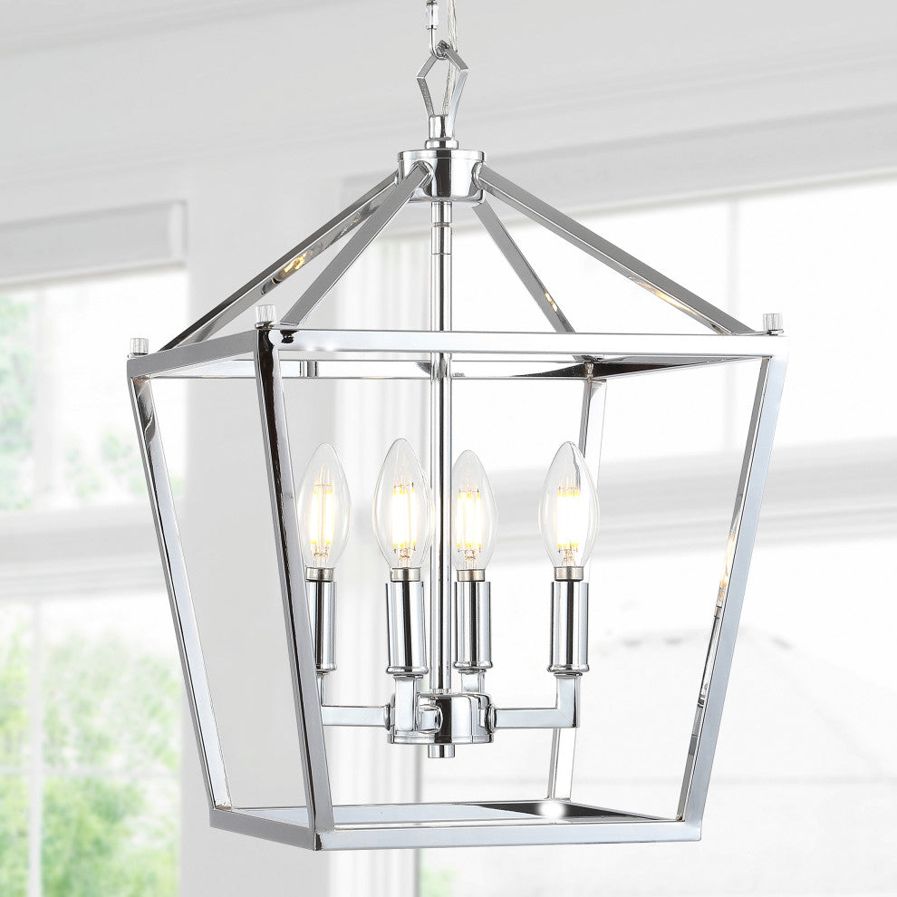Pagoda Lantern Metal LED Pendant, Chrome, 12"